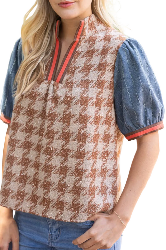 Denim Sleeve Tweed Top