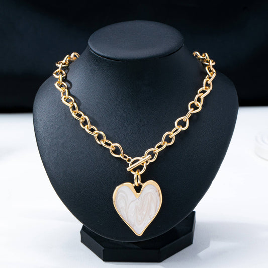 White Inlay Heart Toggle Necklace