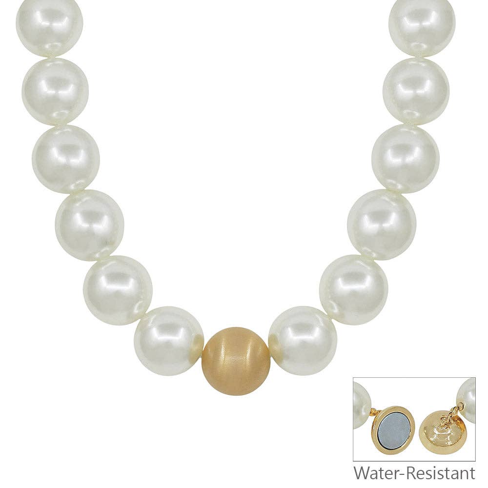 Gold and Pearl Ball Beaded with Magnetic Closure Necklace