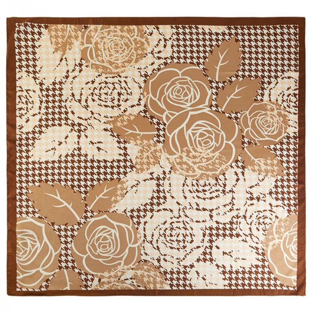 Vintage Rose & Houndstooth Silk-Feel Square Scarf