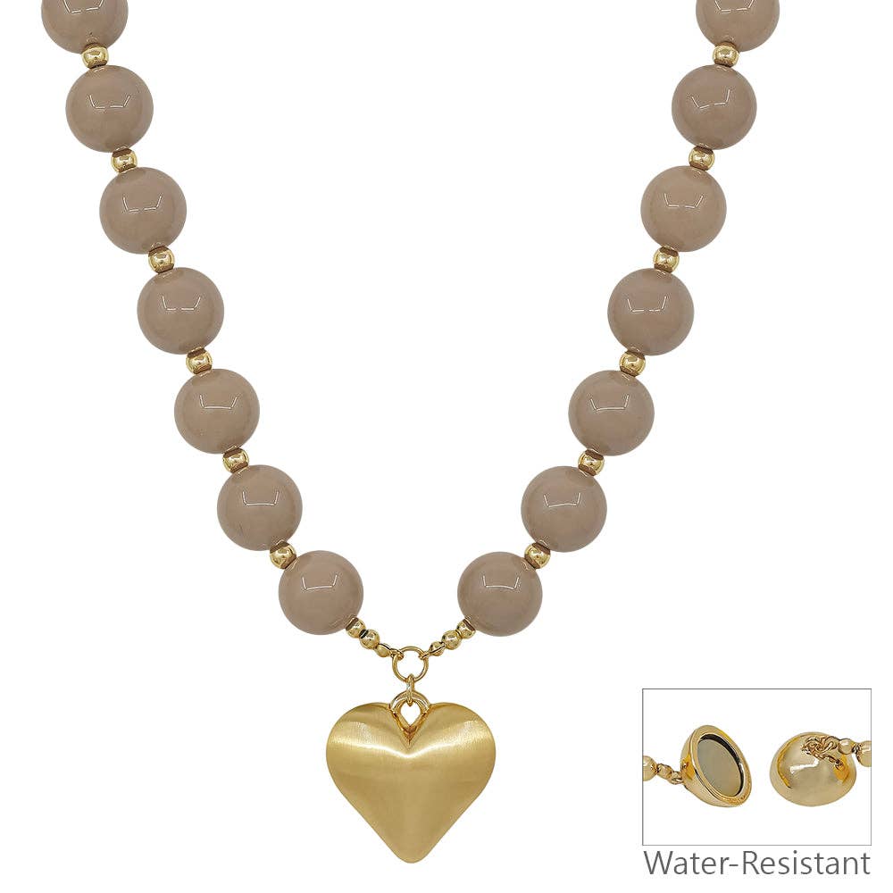 Beige Beaded with Heart Necklace