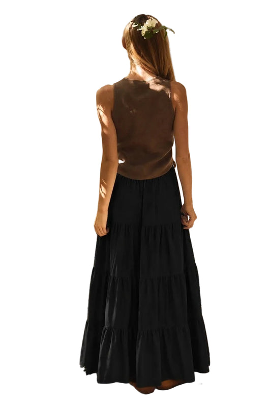 Solid Tired Midi Skirt