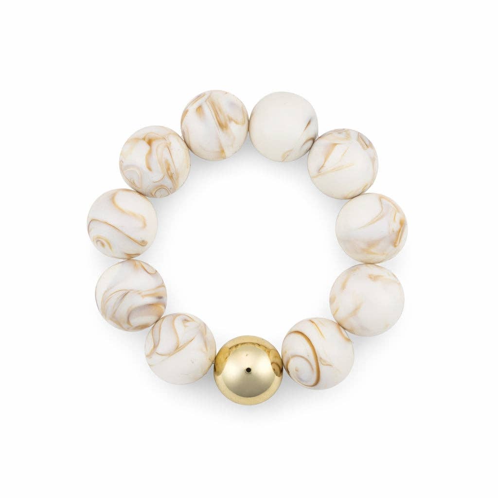Natural Beaded with Gold Accent Ball Stretch Bracelets