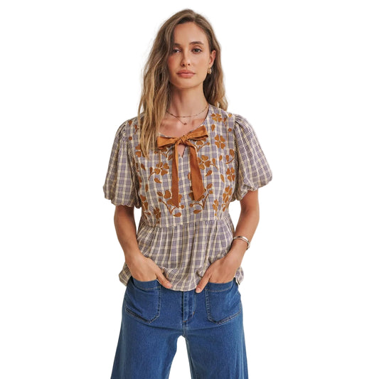 FRENCH PLAID TOP