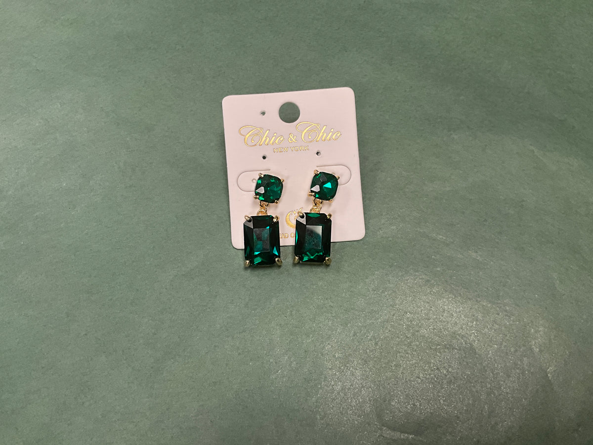 Square Rectangle Square Glass Stone Earring