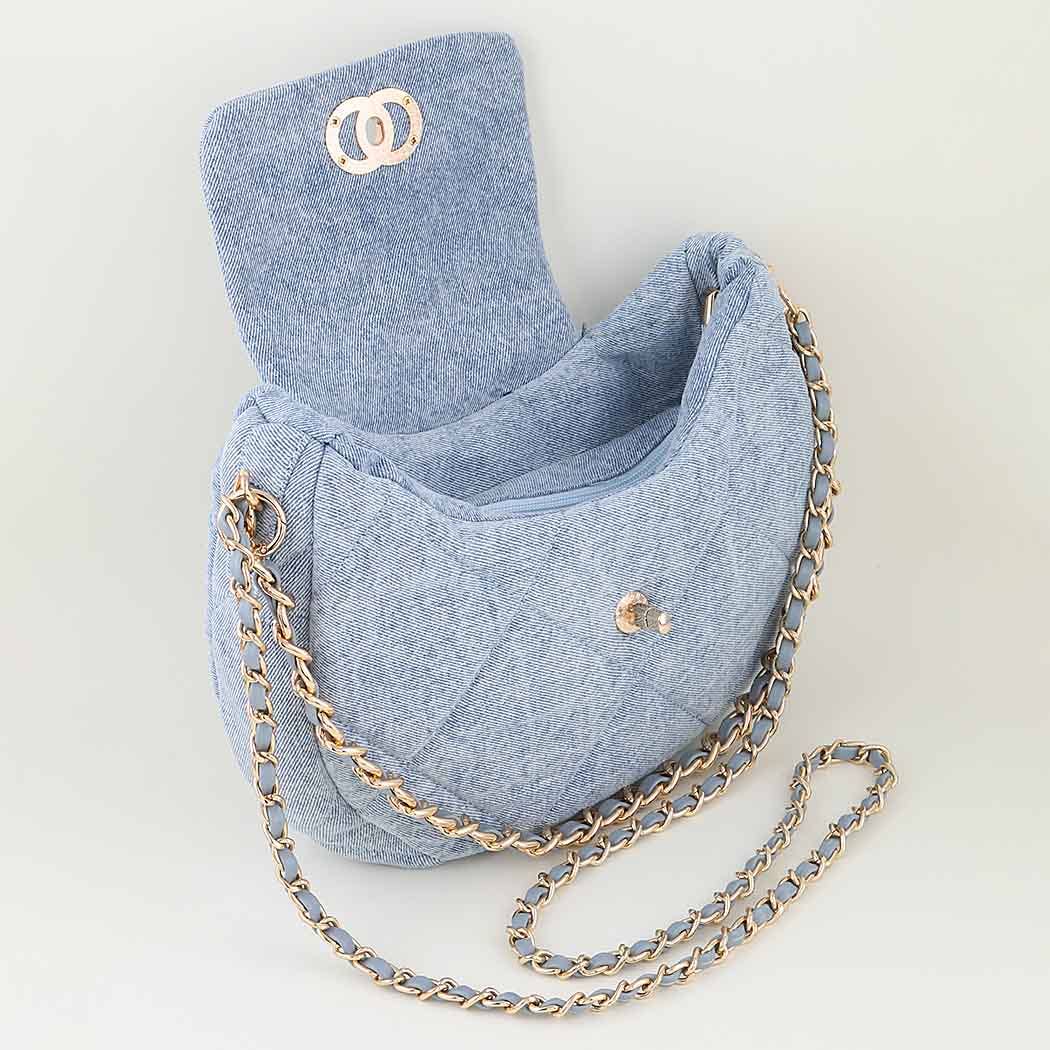 Quilted Washed Denim Crossbody Bag