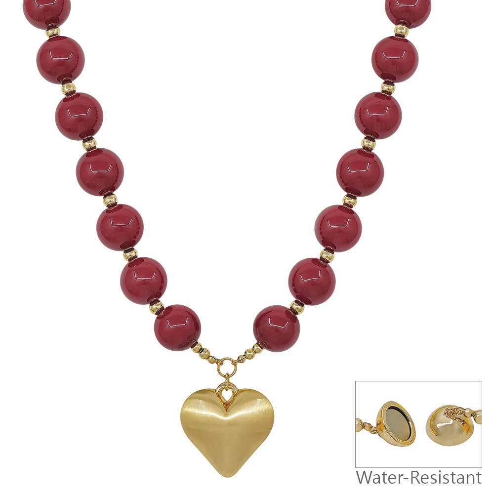 Maroon Beaded with Heart Necklace