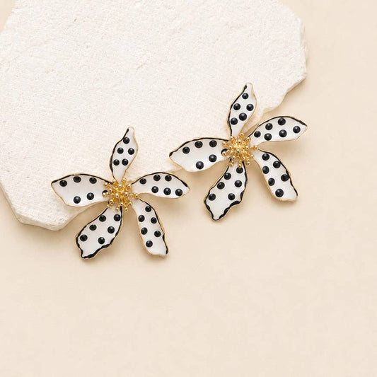 POLKA DOT FLOWER STUD EARRINGS