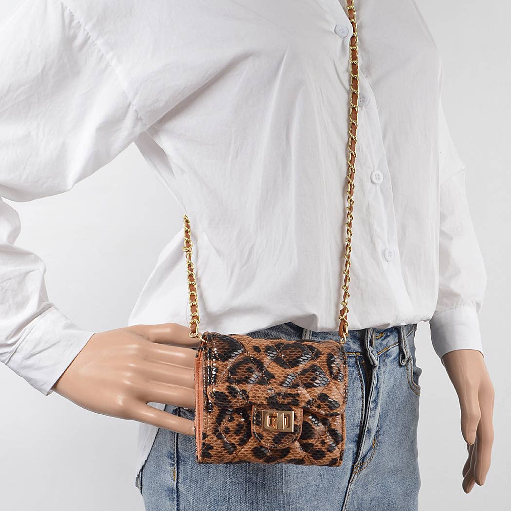 Quilted Leo Cross Body Small Wallet