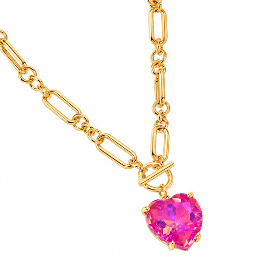 Chunky Heart Stone Cluster Toggle Pendant Necklace