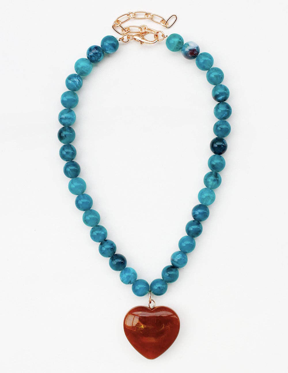 Blue Beaded with Brown Stone Heart Necklace