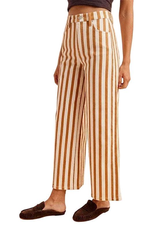 Camel Striped Wide Leg Jean