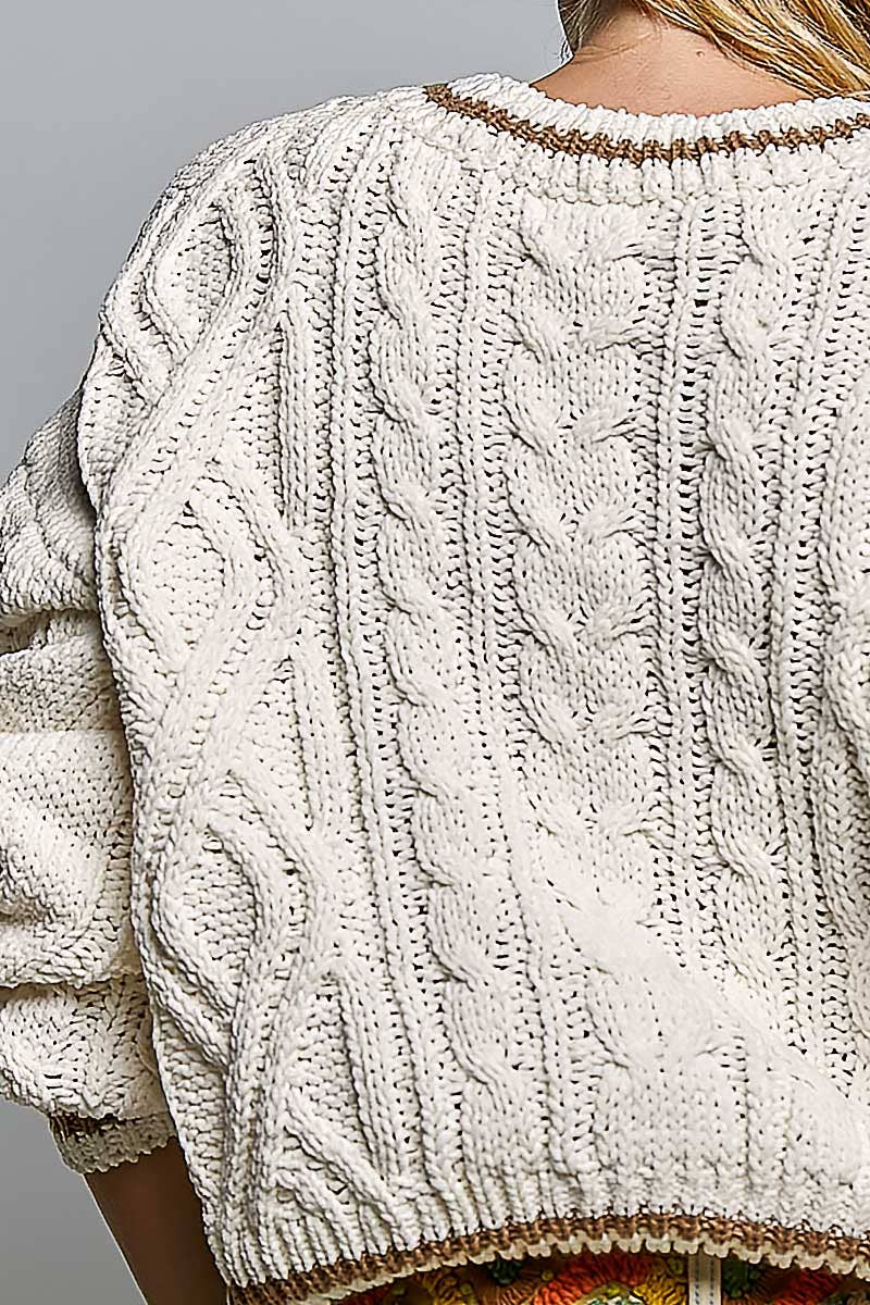 Cable Knit Trim Sweater