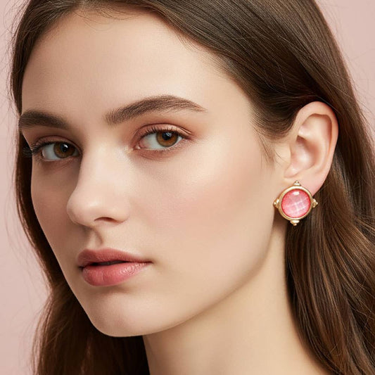Round Cabochon Stud Earrings