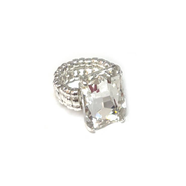 Rectangular Glass Cocktail Cut Stretched Adjustable Ring