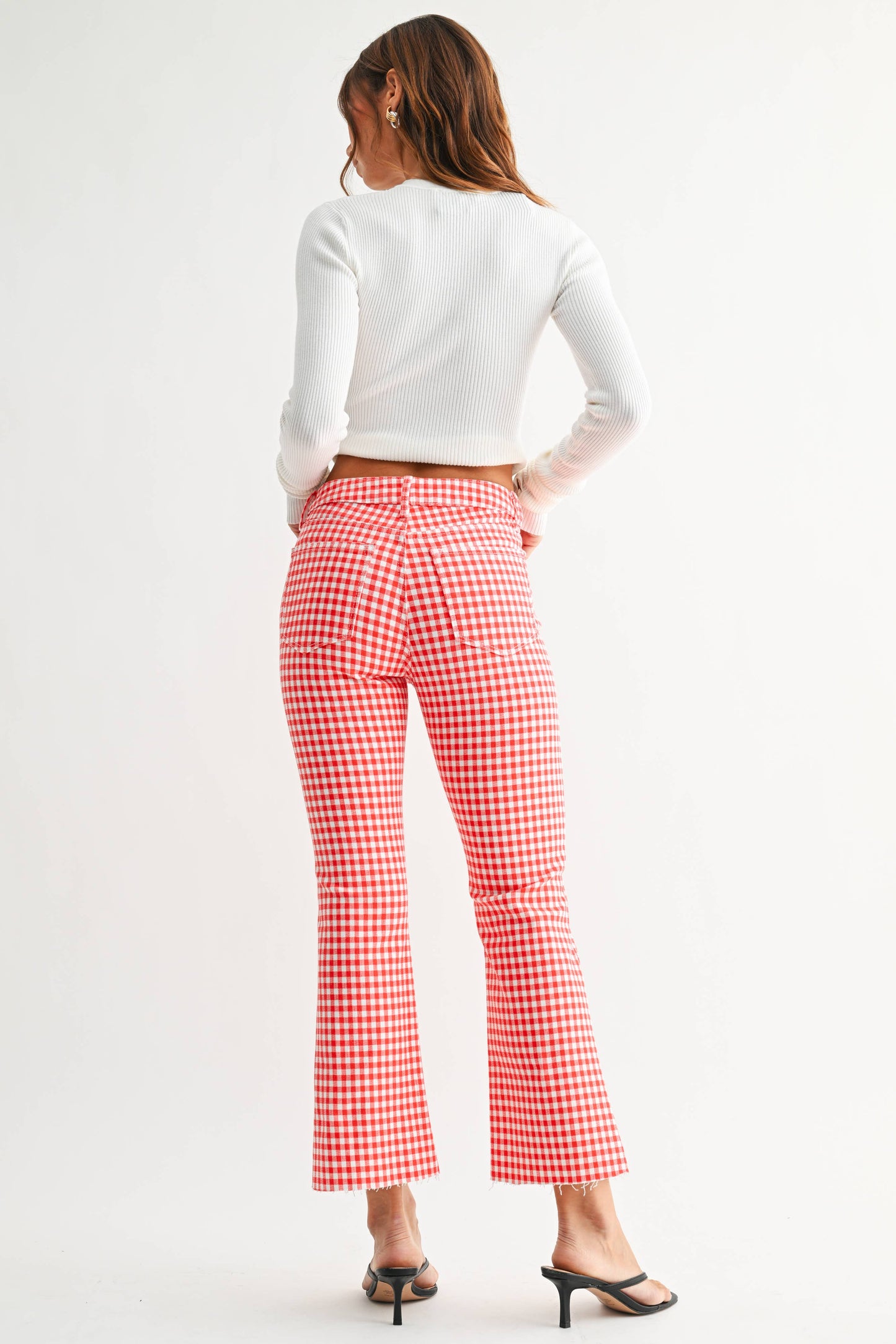 High Rise Tonal Cropped Flare - RED GINGHAM - BP370J-A