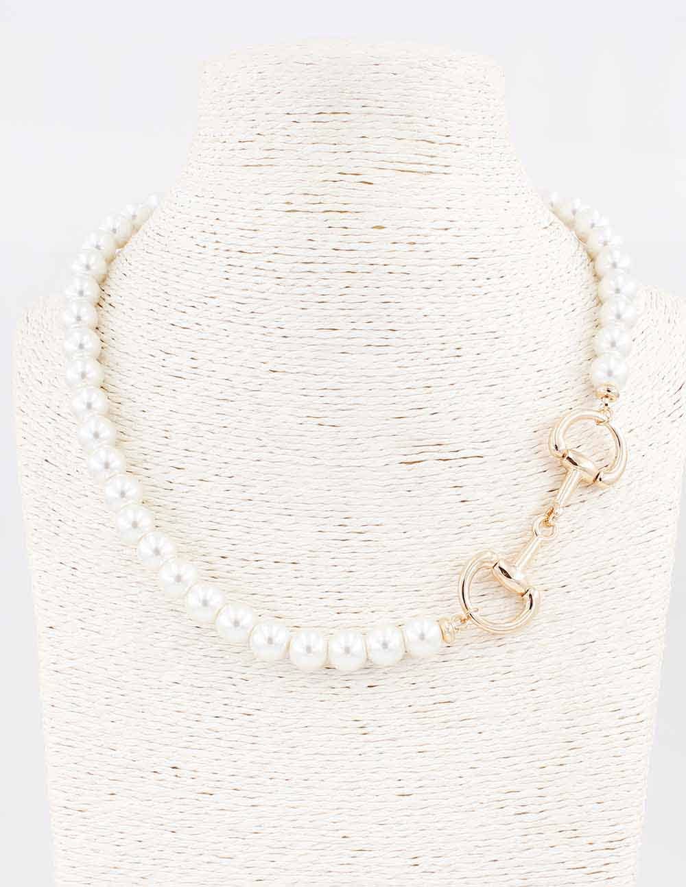 Freshwater Pearl with Gold Horsebit Necklace