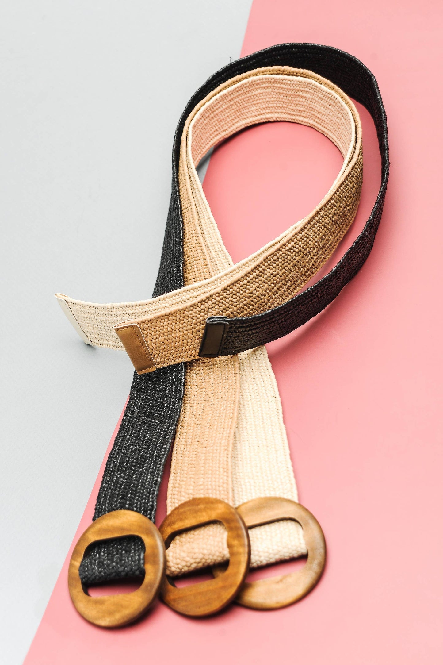 WOODEN BUCKLE RATTAN STRETCH WAIST BELT