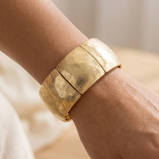 Hammered Curved Plate Wide Stretch Bracelet