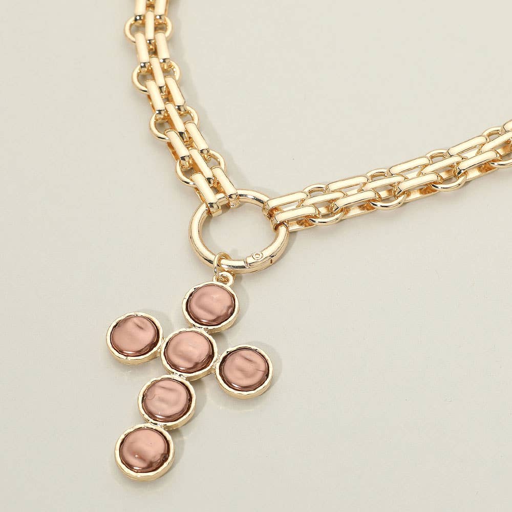 Pearl Cross Charm Necklace