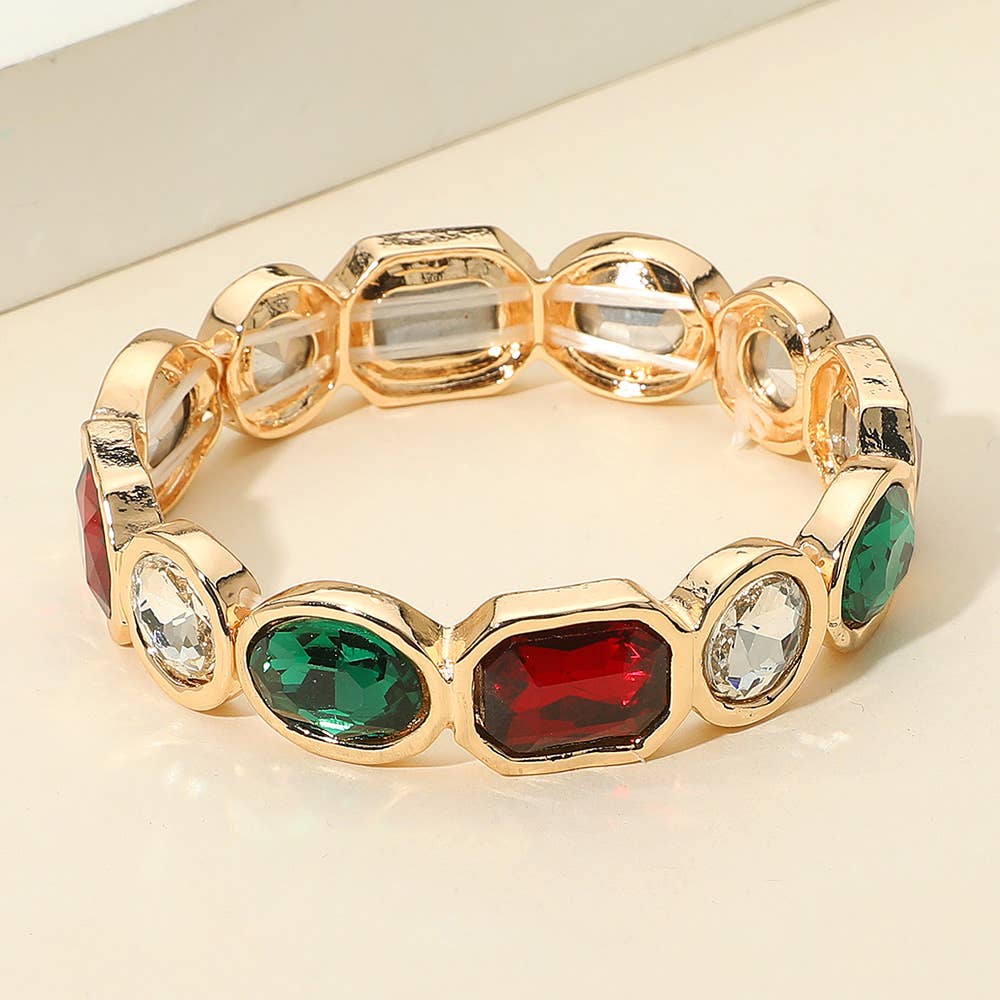 Oval Emerald Cut Stone Accented Stretch Bracelet
