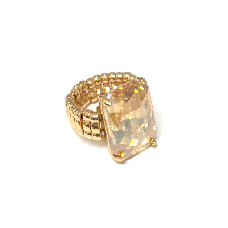 Rectangular Glass Cocktail Cut Stretched Adjustable Ring