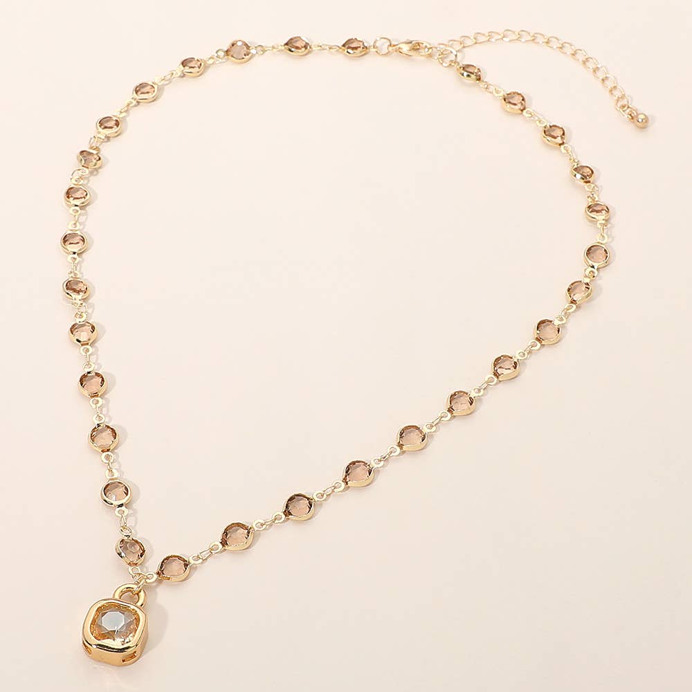 Square Stone Pendant Accent Round Bezel Link Necklace