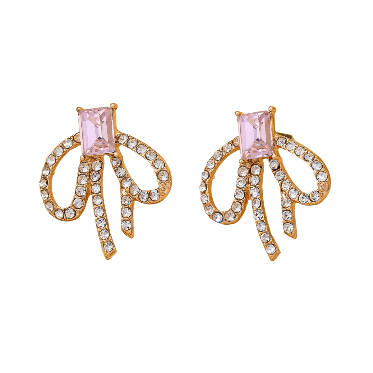 Pink Crystal Rhinestone Bow Earrings
