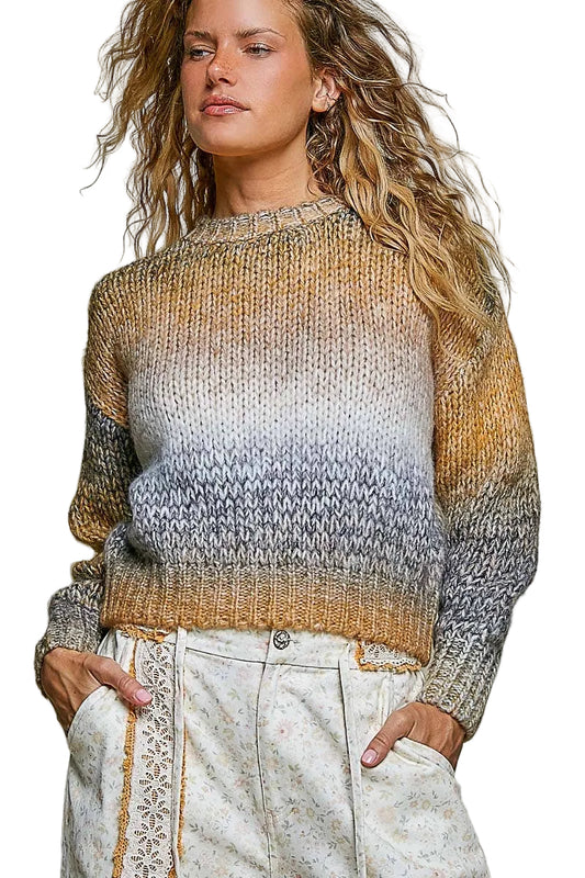 Chunky Knit Ombre Multi Color Relaxed Sweater