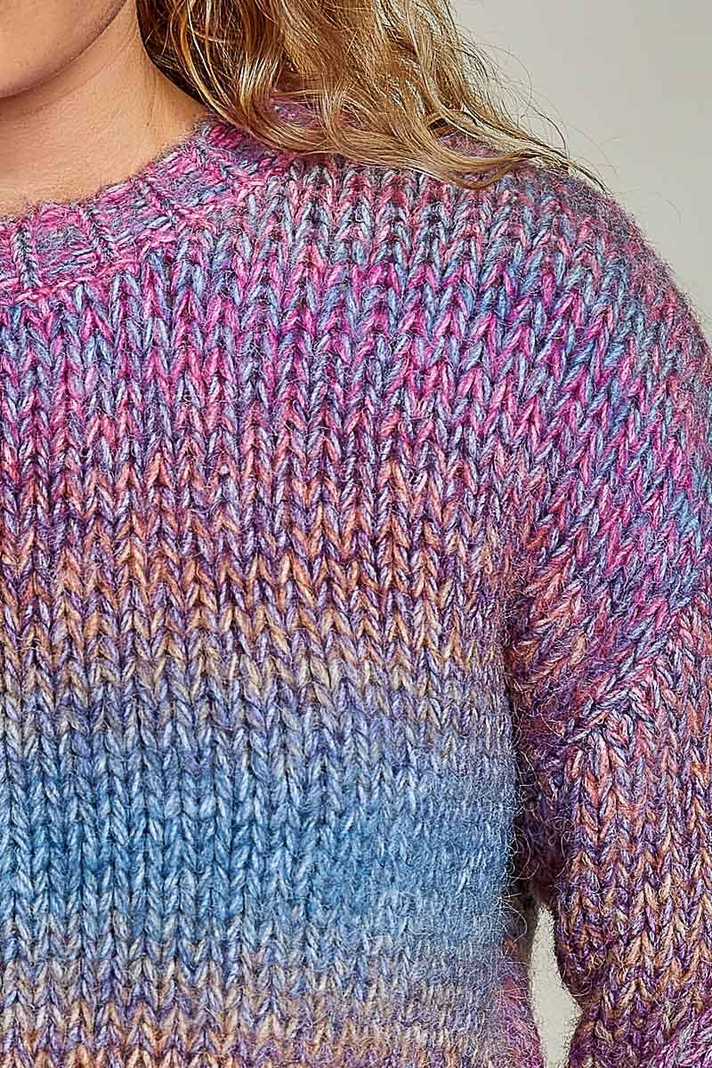 Chunky Knit Ombre Multi Color Relaxed Sweater