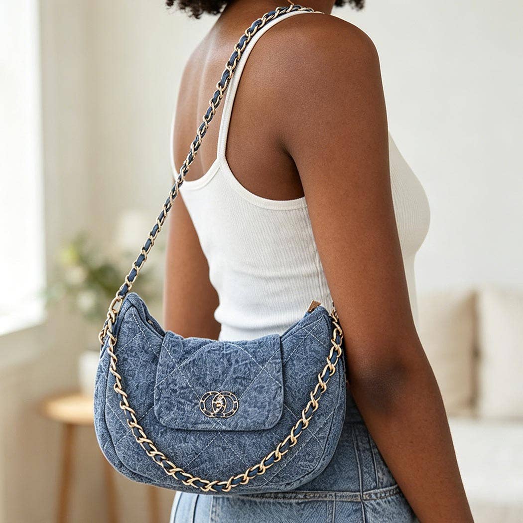 Quilted Washed Denim Crossbody Bag