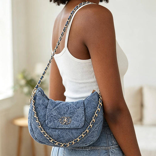 Quilted Washed Denim Crossbody Bag