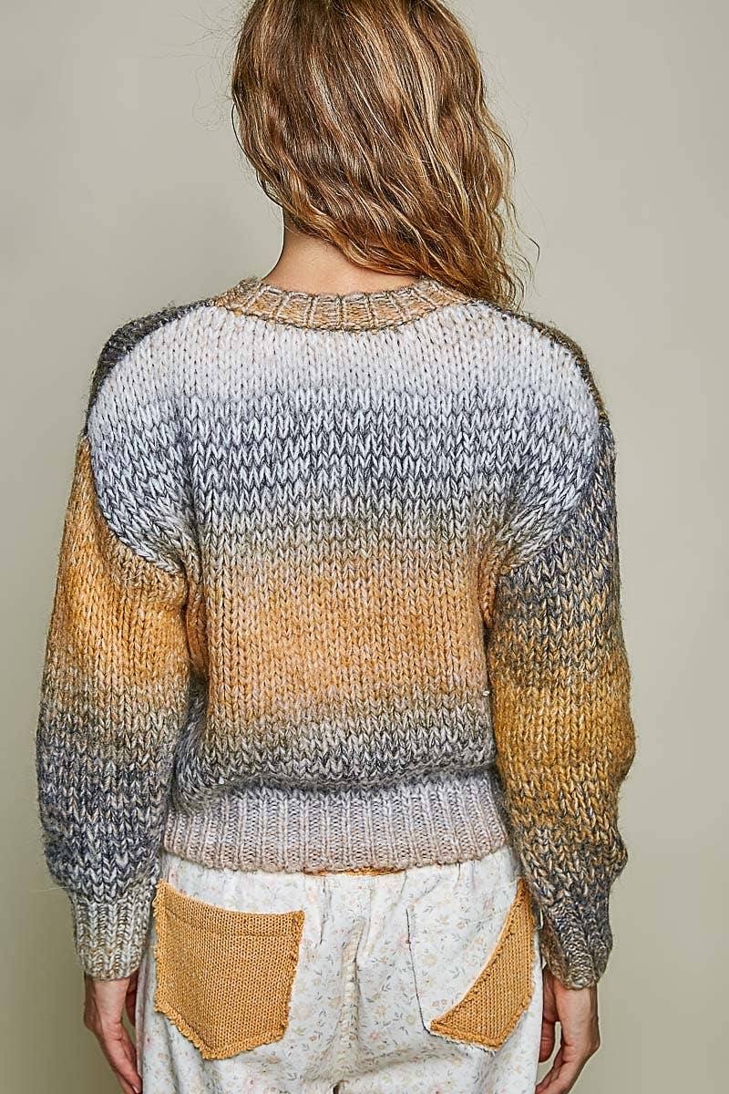 Chunky Knit Ombre Multi Color Relaxed Sweater