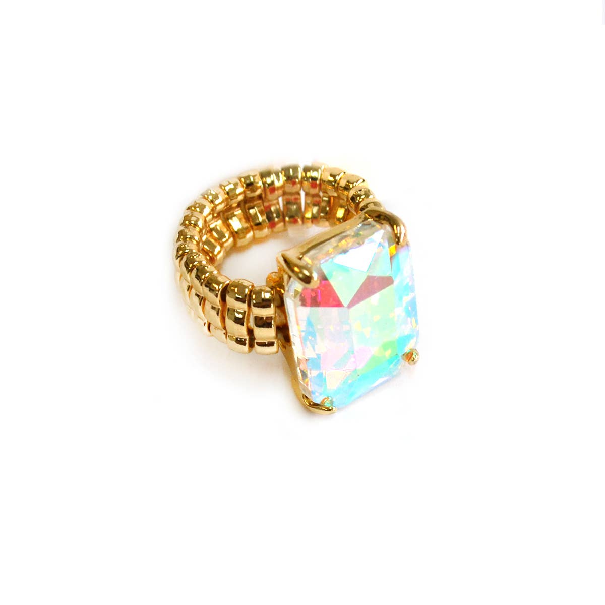 Rectangular Glass Cocktail Cut Stretched Adjustable Ring