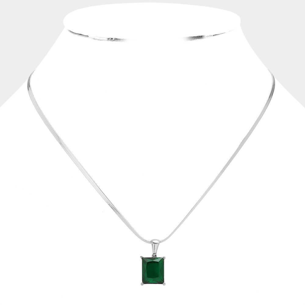 18K Gold Dipped CZ Rectangle Pendant Necklace