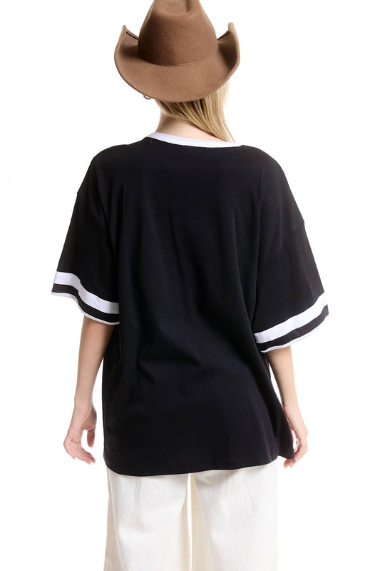 Dreamer Leopard Paradise Oversized Tee W/ Stripe Sleeve
