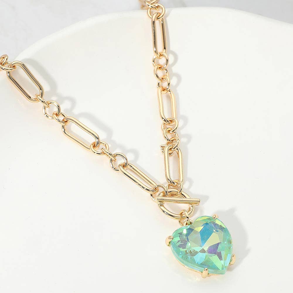 Chunky Heart Stone Cluster Toggle Pendant Necklace