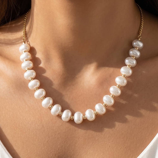 Graduated Oval Pearl Beaded Statement Necklace
