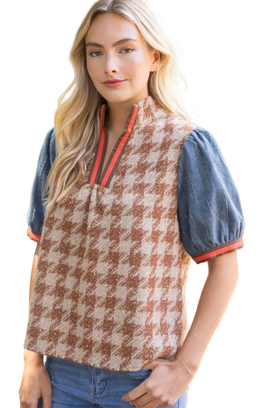 Denim Sleeve Tweed Top