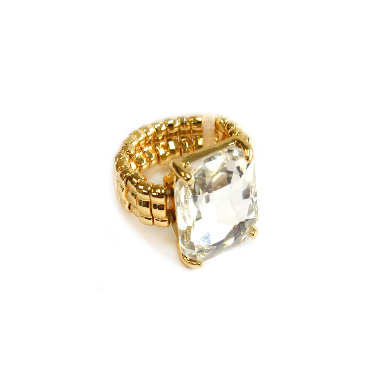 Rectangular Glass Cocktail Cut Stretched Adjustable Ring