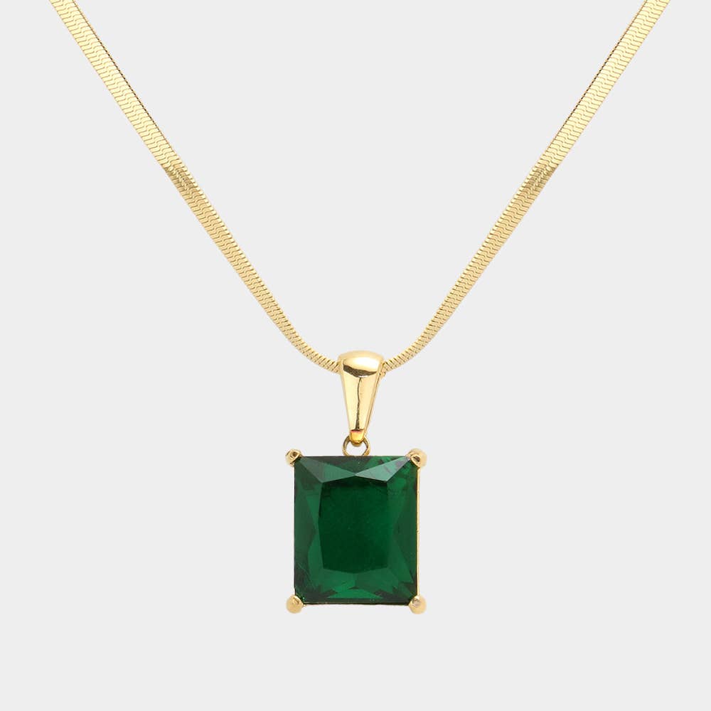 18K Gold Dipped CZ Rectangle Pendant Necklace