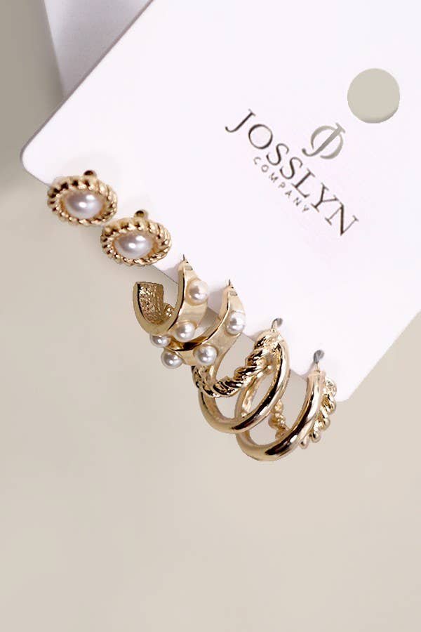 GOLD PEARL TRIO EARRINGS