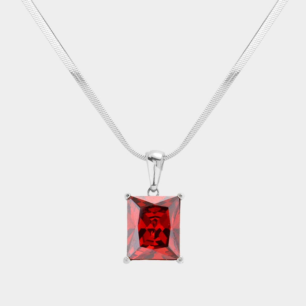 18K Gold Dipped CZ Rectangle Pendant Necklace