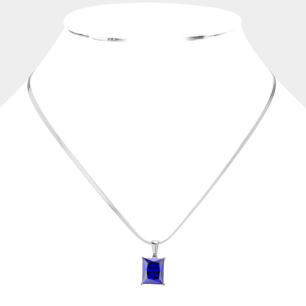 18K Gold Dipped CZ Rectangle Pendant Necklace