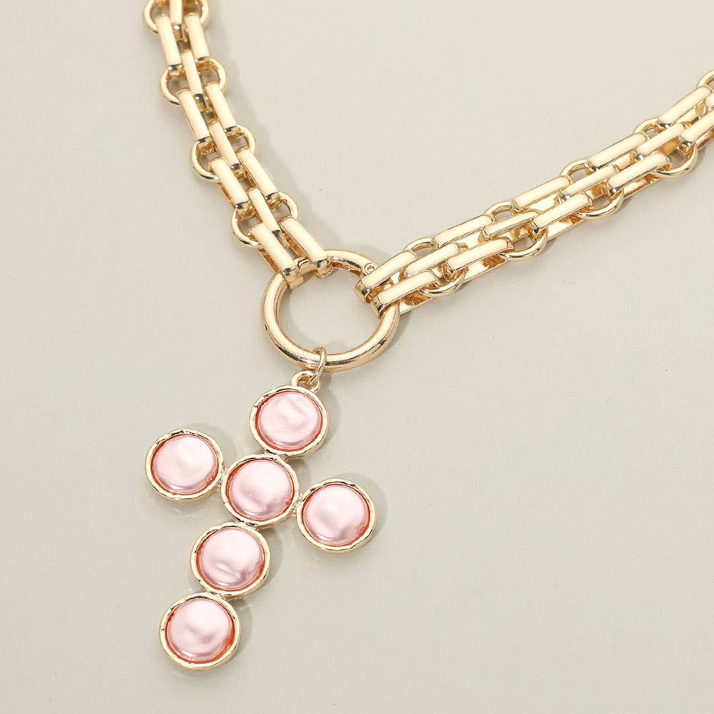 Pearl Cross Charm Necklace