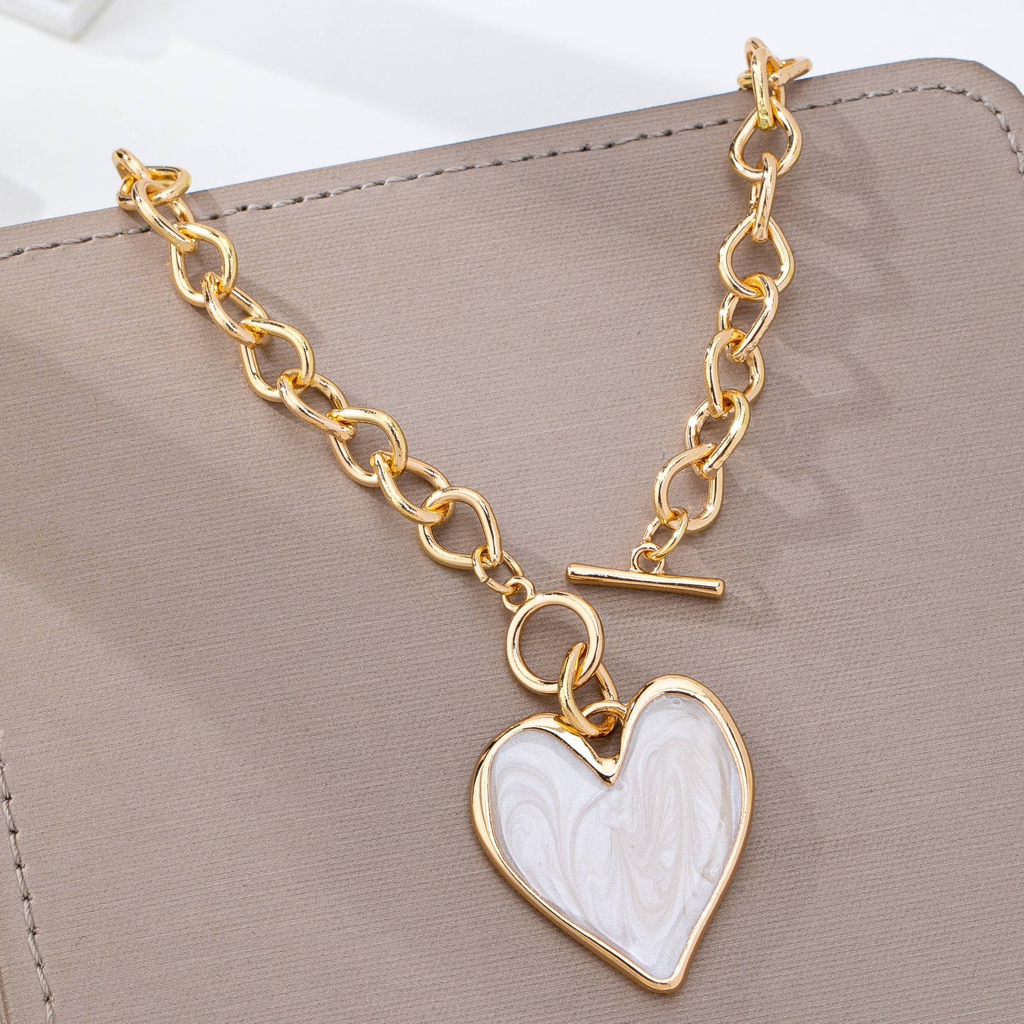 White Inlay Heart Toggle Necklace