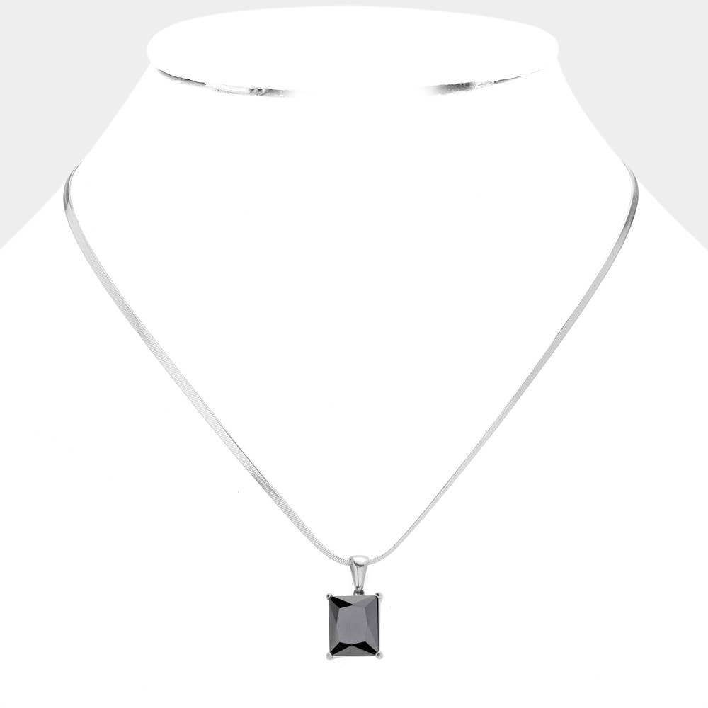 18K Gold Dipped CZ Rectangle Pendant Necklace