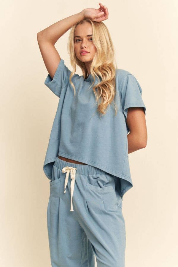 DETP40335-GARMENT WASHED PLEAT TOP PANTS SET