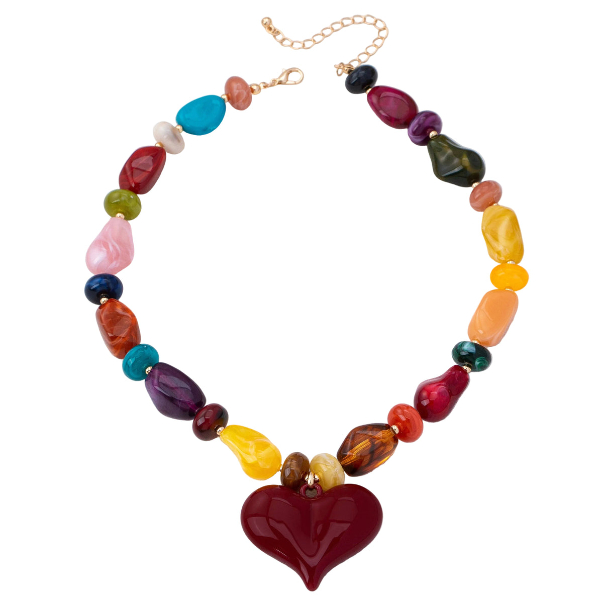 Multicolor Bead Heart Necklace