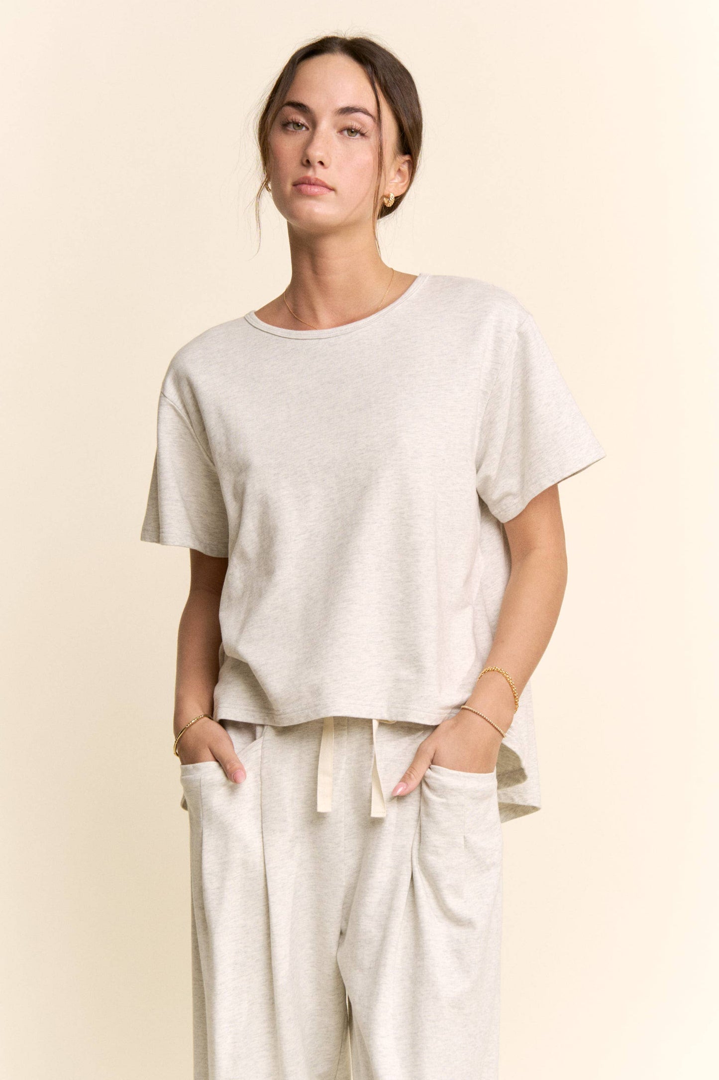 DETP40335-GARMENT WASHED PLEAT TOP PANTS SET